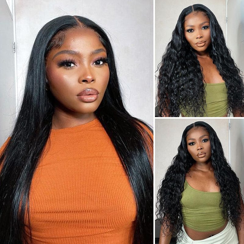 Klaiyi Buy Bone Straight V Part Wigs After Wet Get Deep Curls Wave Wigs Meets Real Scalp 1 Wig 2 Styles