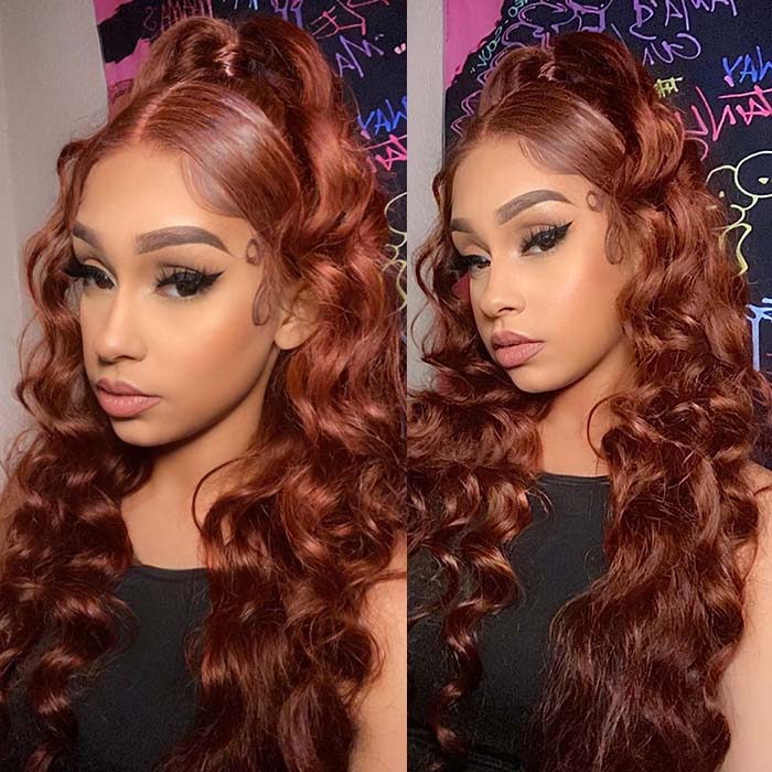 Clearance Flash Sale| Reddish Brown Body Wave Lace Part Wig
