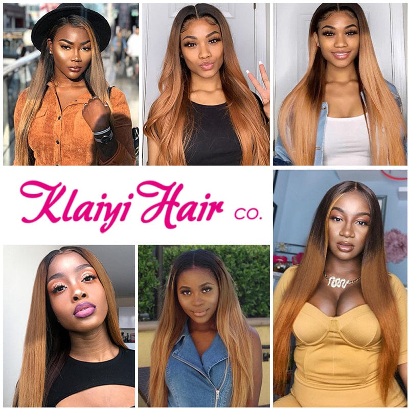 Klaiyi Ombre Human Hair Weave Bone Straight 3 or 4 Bundles Deals #1B/4/27 Color