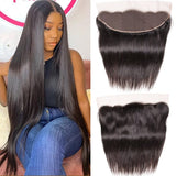 Klaiyi Hair Bone Straight Hair Bundles with Transparent Frontal Pre Plucked 13*4 Swiss Lace Front