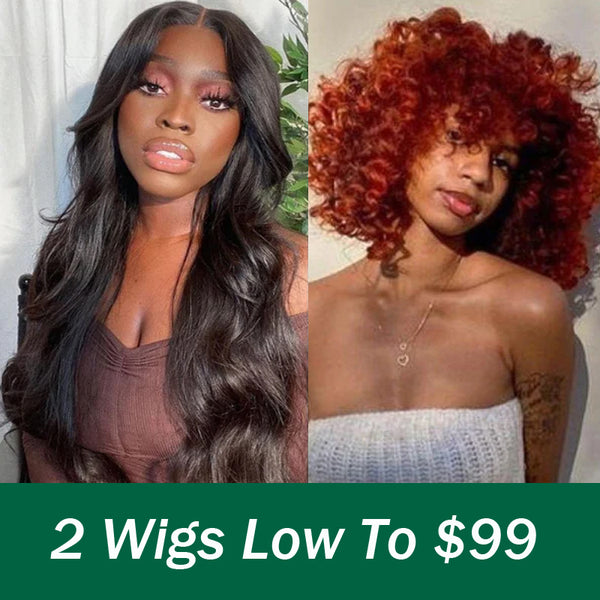 Klaiyi Low to $99 Flash Sale U Part Wig + Orange Ginger Color Bouncy Curl Wig