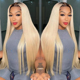 Klaiyi 1B/613 Straight Ombre Hair 3 Bundles Deals Dark Root 2 Tone Color Human Hair Weave Extensions