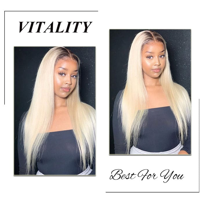 Klaiyi 1B/613 Straight Ombre Hair 3 Bundles Deals Dark Root 2 Tone Color Human Hair Weave Extensions