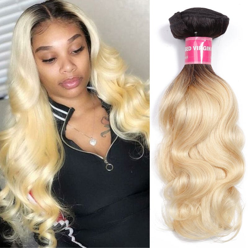 Klaiyi 1B/613 Body Wave Ombre Hair 3 Bundles, 2 Tone Color Human Hair Weave Extensions For Sale