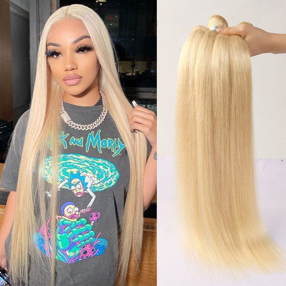 Klaiyi Honey Blonde Straight Hair Weave Bundles Color 613 Blonde Virgin Human Hair Weaving