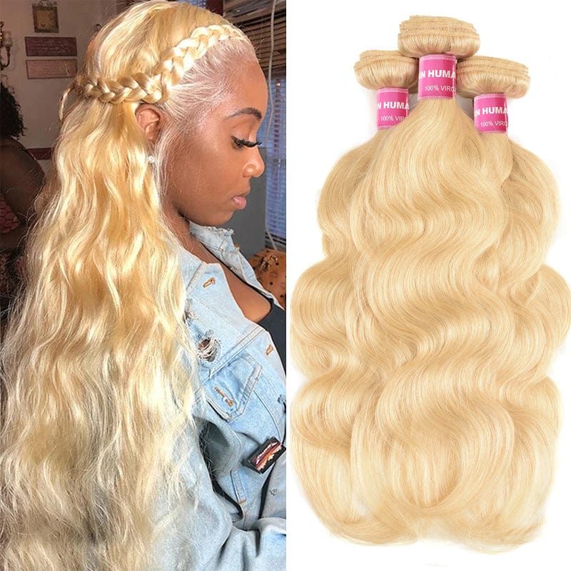 Klaiyi Body Wave Blonde Hair Weaves 613 Color 3 Bundles 100% Virgin Human Hair Extensions