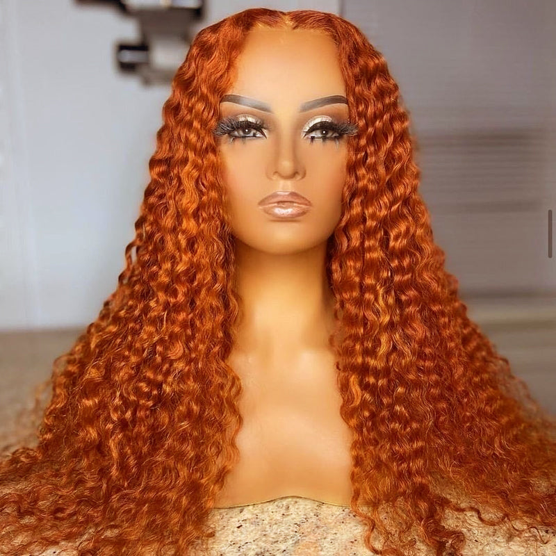 Klaiyi Ginger Color Lace Part Wig Jerry Curly Orange Precolored Human Hair Wigs Flash Sale