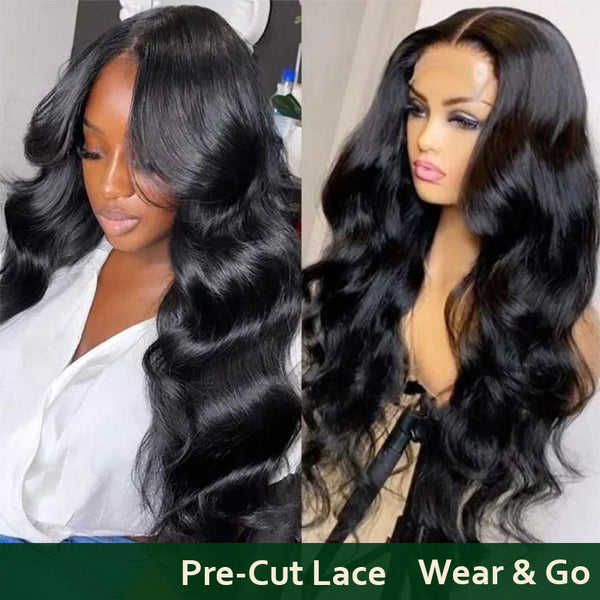 Buy 1 Get 1 Free,Code:BOGO | Klaiyi Put On and Go Pre Cut Lace Body Wave Wig with Breathable Cap