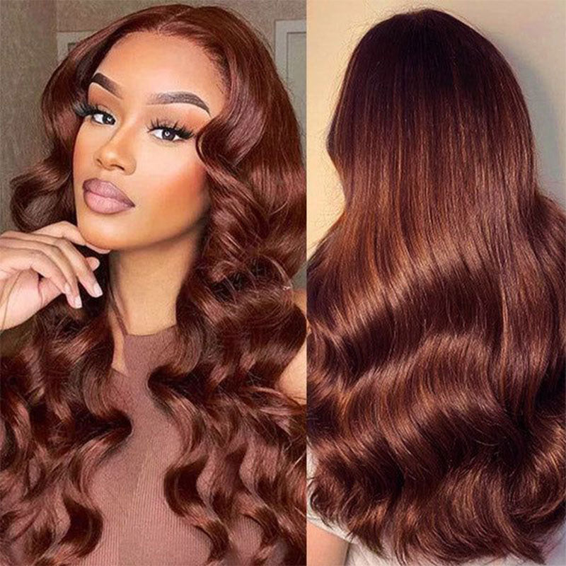 Klaiyi Pre-Cut Lace Wig Put On and Go Wig Brunette Auburn Copper Color Lace Wig