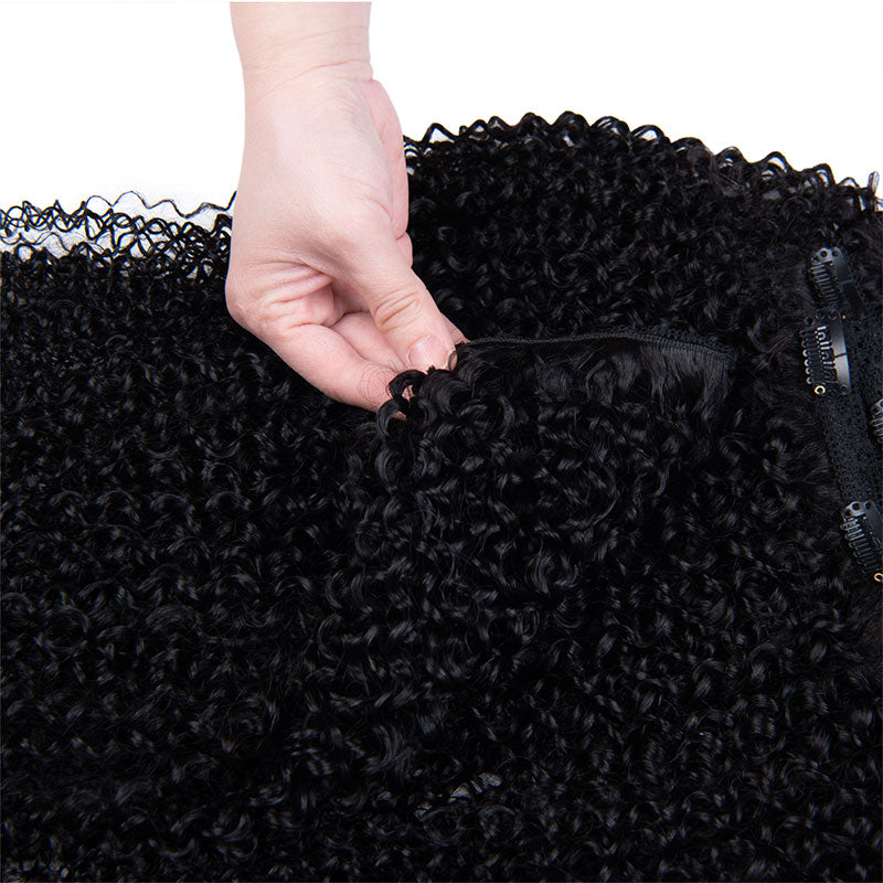 Klaiyi Hair 4C Kinky Curly Clip in Human Hair Extension 9 PCS/Set Full Head Natural Black Ponytail Hair Extensions Flash Sale