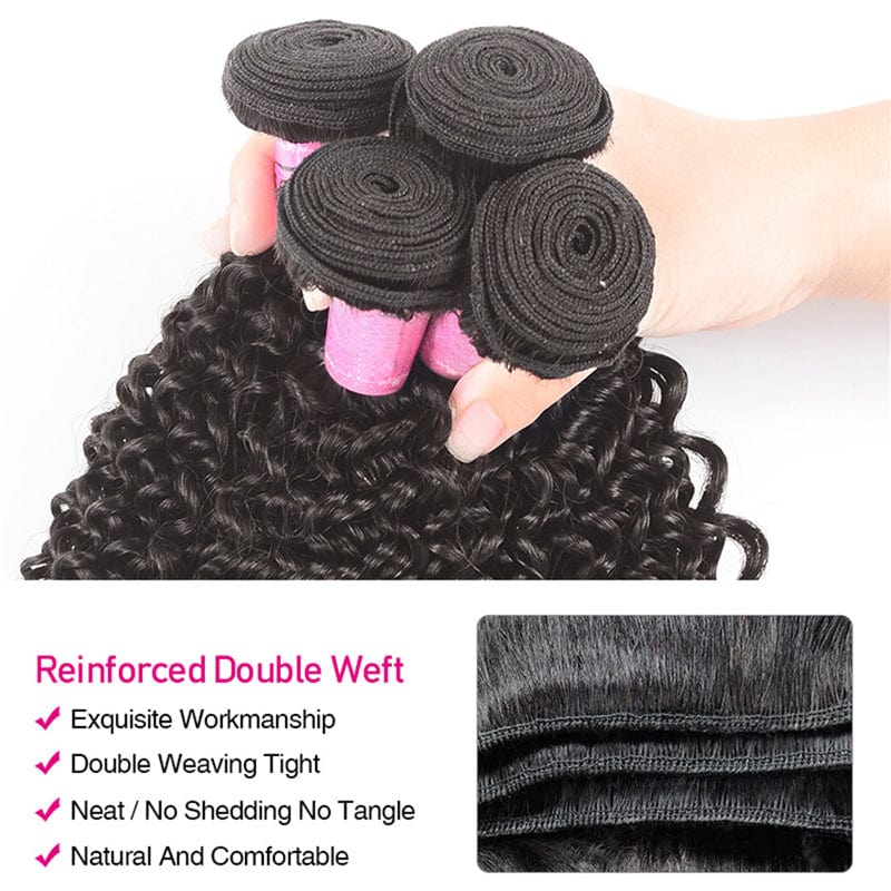 Klaiyi 4Pcs Kinky Curly Human Hair Weaves 8-26 inches Natural Black Color Hair Bundles