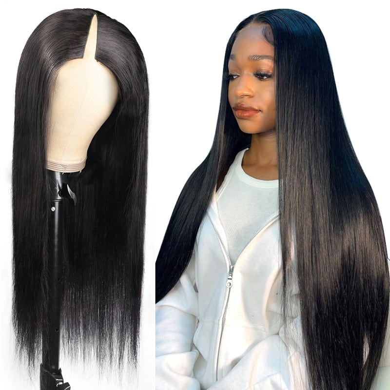 Klaiyi Silk Straight Vpart Wigs No Leave Out Natural Scalp Protective Wigs Beginner Friendly