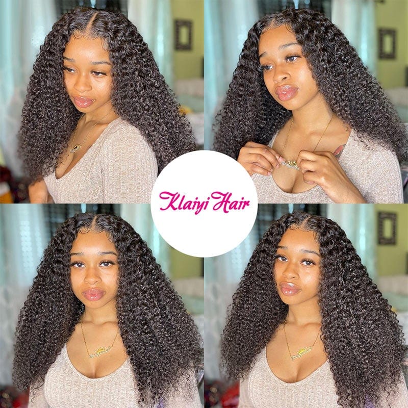 Klaiyi 4Pcs Kinky Curly Human Hair Weaves 8-26 inches Natural Black Color Hair Bundles