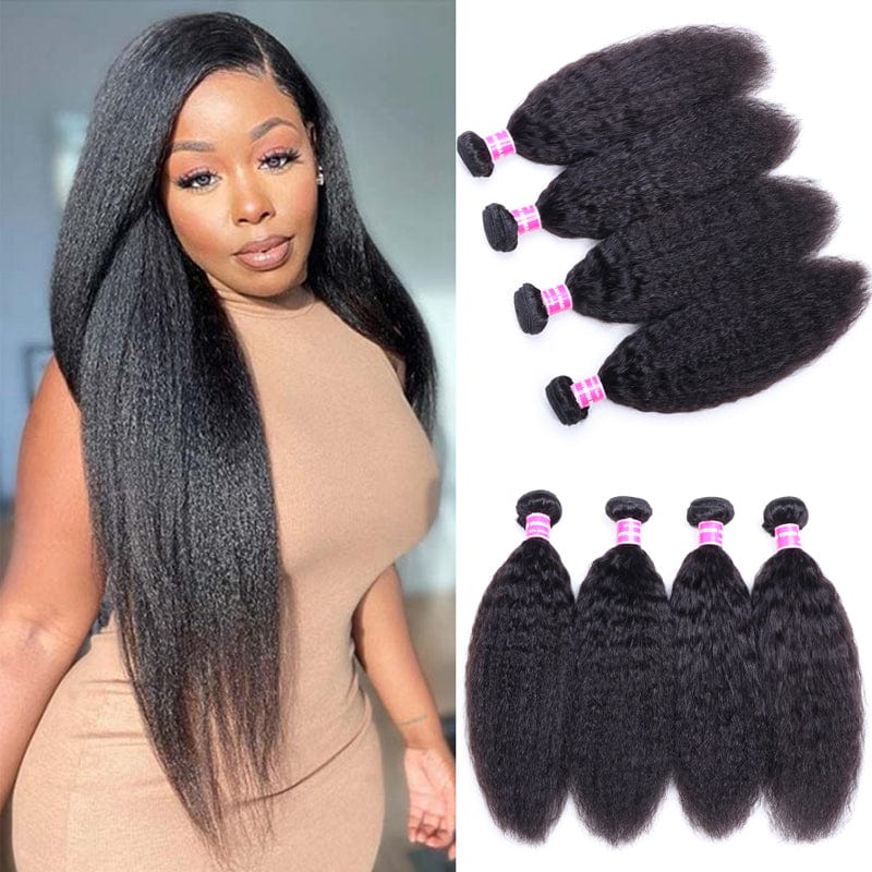 Klaiyi Hair 4 Bundles Kinky Straight Human Hair Weave Natural Black Color Virgin Hair High Quality