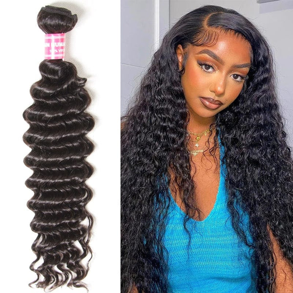 Klaiyi Virgin Human Hair Deep Wave Curly 1 Bundle Deal Hair Weave Extensions