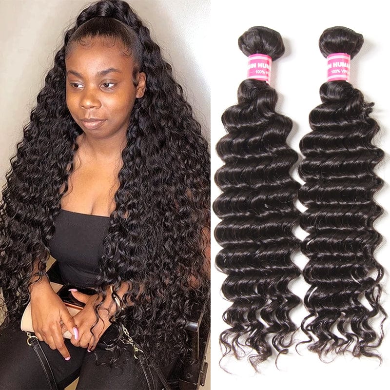 Klaiyi Virgin Human Hair Deep Wave Curly 1 Bundle Deal Hair Weave Extensions