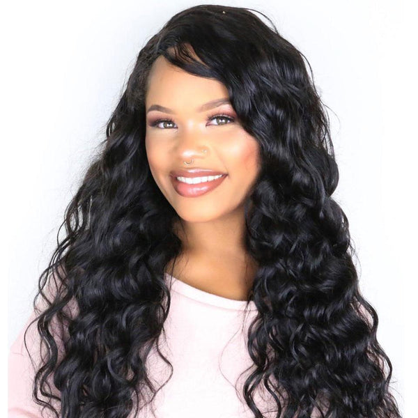 Klaiyi Peruvian Natural Wave 3 Bundles with Lace Frontal Closure,7A Grade Virgin Human Hair Weave