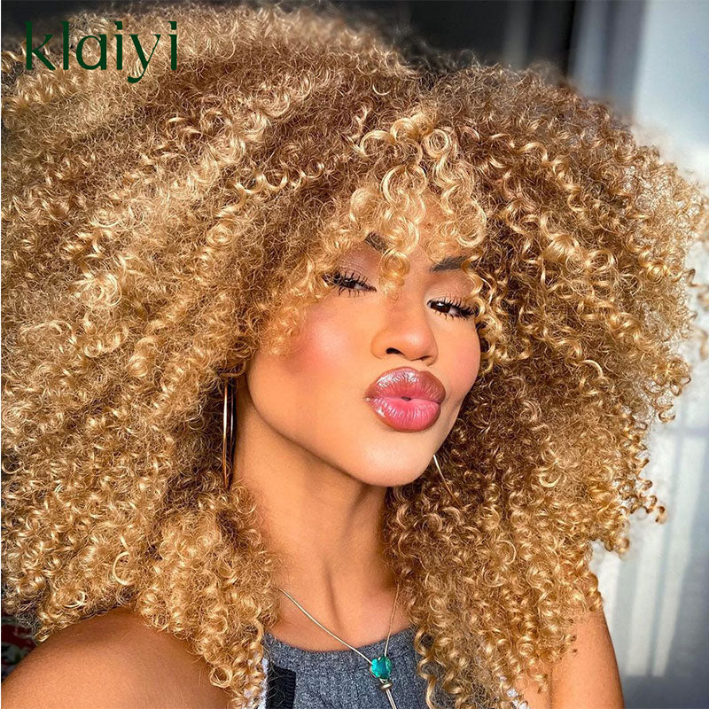 Klaiyi Pre-Cut Lace 4C Afro Kinky Curly Wig Highlight Blonde 13x4 Lace Frontal Wig Flash Sale