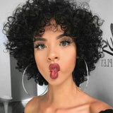 Klaiyi Short Curly Human Hair Wigs For Women Cosplay Full Wig With Bangs Bouncy Curl Flash Sale