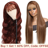 Buy 1 Get 1 60% OFF,Code:OFF60 | Klaiyi Reddish Brown/Blonde Highlight 13x4 Lace Frontal Wig Human Hair With Bangs