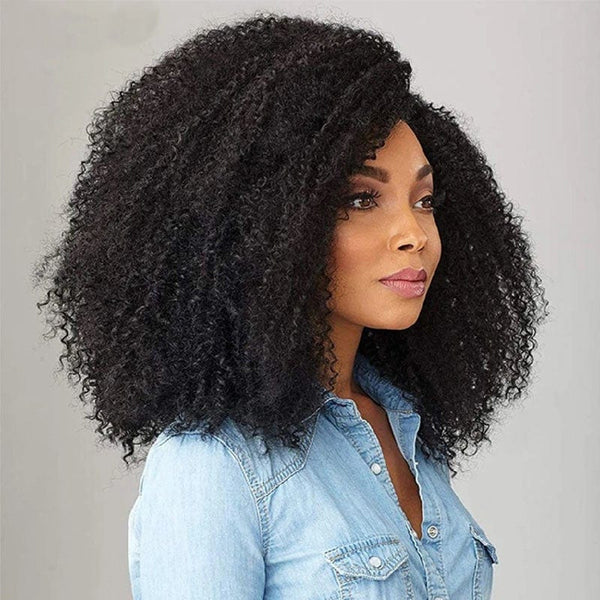 Klaiyi Natural Afro Kinky Curly Glueless Human Hair Wig Machine Made Affordable Wigs