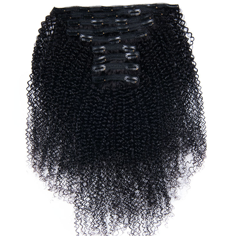 Klaiyi Hair 4C Kinky Curly Clip in Human Hair Extension 9 PCS/Set Full Head Natural Black Ponytail Hair Extensions Flash Sale