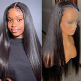 Klaiyi 13x4 Invisible Lace Frontal Straight Hair Wigs Pre Plucked Baybyhair 100% Human Hair Wigs