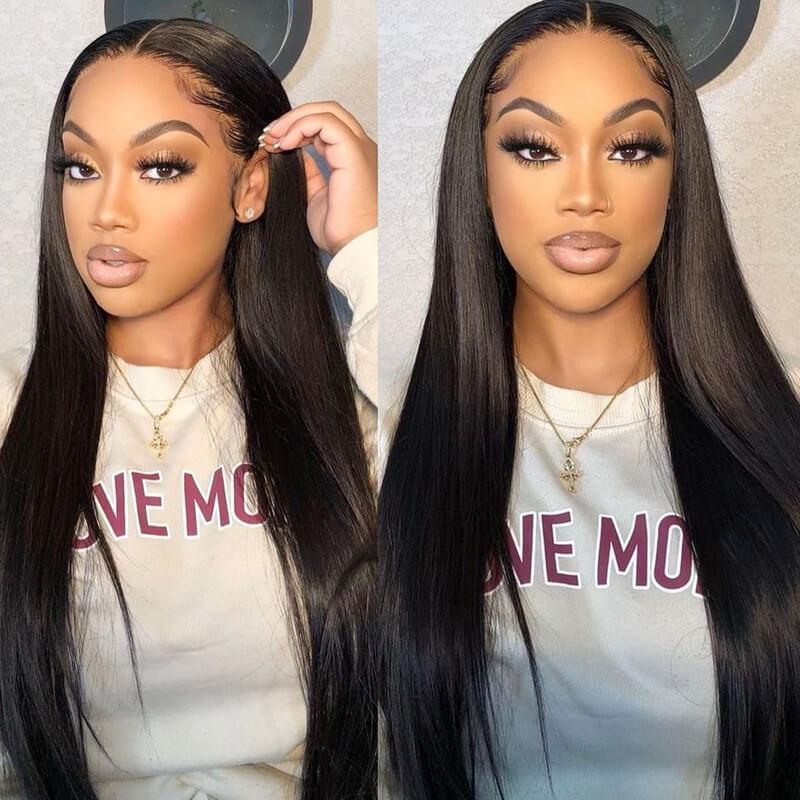 HD Clearance| Klaiyi Best Glueless Wigs 13x6 Invisible HD Lace Front Wigs Straight Human Hair Wigs 180% Density Natural Color Flash Sale