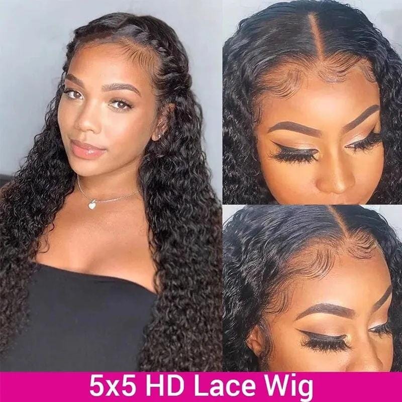 Klaiyi 5x5 HD Lace Closure Wigs Pre Plucked Jerry Curly Invisible Lace Closure Human Hair Wigs 180% Density