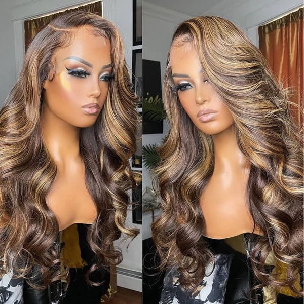 Klaiyi Virgin Human Hair 3 Bundles with Lace Closure Ombre Honey Blonde Highlight Color