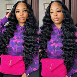 Klaiyi Best Loose Wave 13x4 Lace Front Human Hair Wigs Big Heatless Curls Hairstyle 150% Density