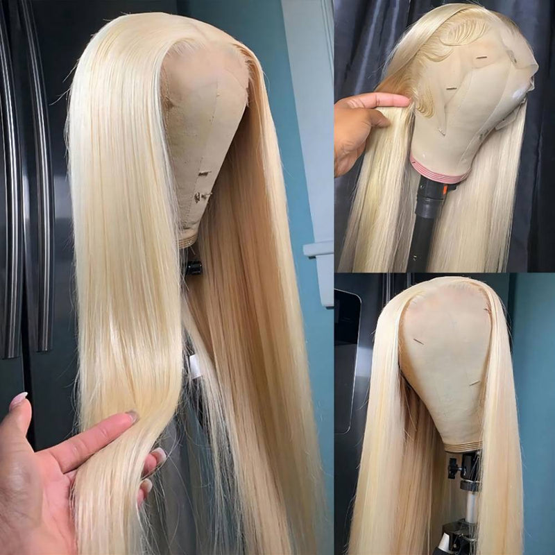 Klaiyi 180% Density 613 Color Bone Straight 13x4 Lace Front Wig Honey Blonde Human Hair