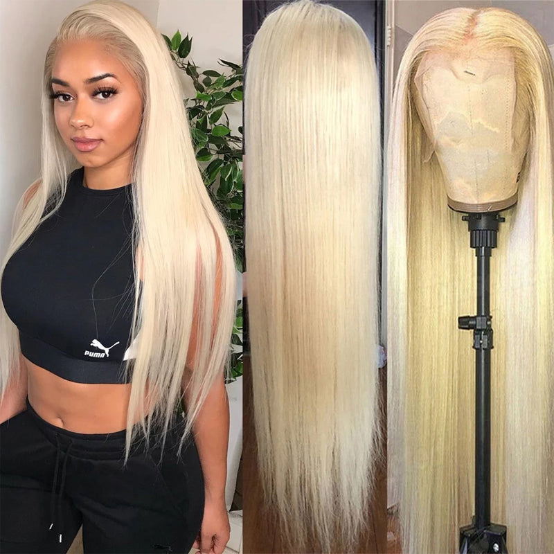 Klaiyi 180% Density 613 Color Bone Straight 13x4 Lace Front Wig Honey Blonde Human Hair