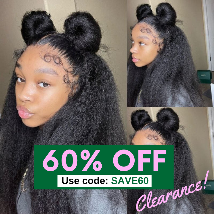 Realistic Kinky Straight Edge Hairline Lace Frontal Wigs Natural Density 60% Off Clearance