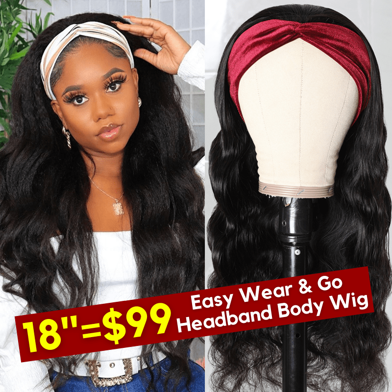 Flash Sale For No Glue & No Sew In Headband Wig 150% Density Straight/ Body Wave Scarf Wigs