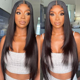 Klaiyi Bone Straight Lace Front Wigs with Layer Inner Buckle Virgin Human Hair Wigs For Women