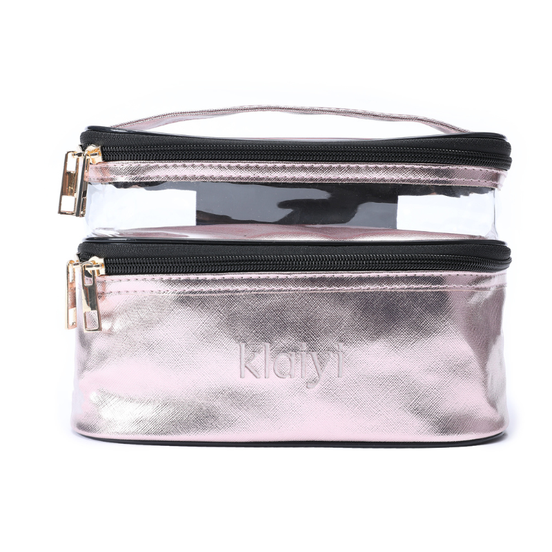 Klaiyi New Customer Exclusive Double Layer Makeup Bag Travel Cosmetic Cases Flash Sale