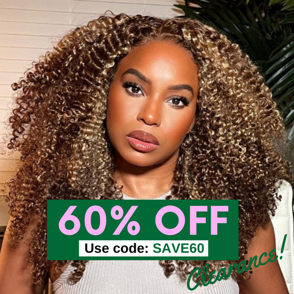 Honey Blonde Highlight Kinky Curly Lace Front Wig 60% Off Clearance