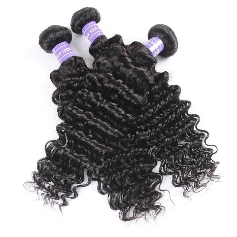 Klaiyi Virgin Hair Brazilian Deep Wave 3 Bundles With Closure 100% Human Hair Youth Series