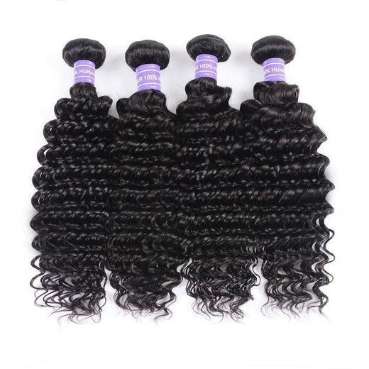 Klaiyi Remy Hair Brazilian Hair Weave 4 Bundles Deep Wave Bundles 10-26 Inch Youth Series