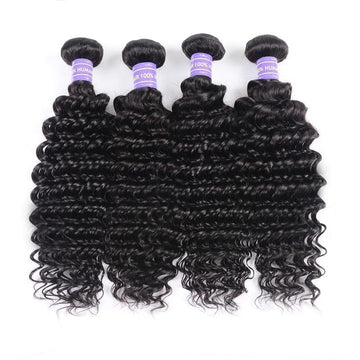 Klaiyi Remy Hair Brazilian Hair Weave 4 Bundles Deep Wave Bundles 10-26 Inch Youth Series