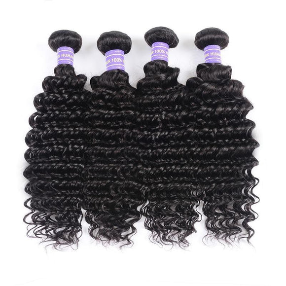 Klaiyi Remy Hair Tissage brésilien 4 paquets Deep Wave 10-26 pouces Série Jeunesse 