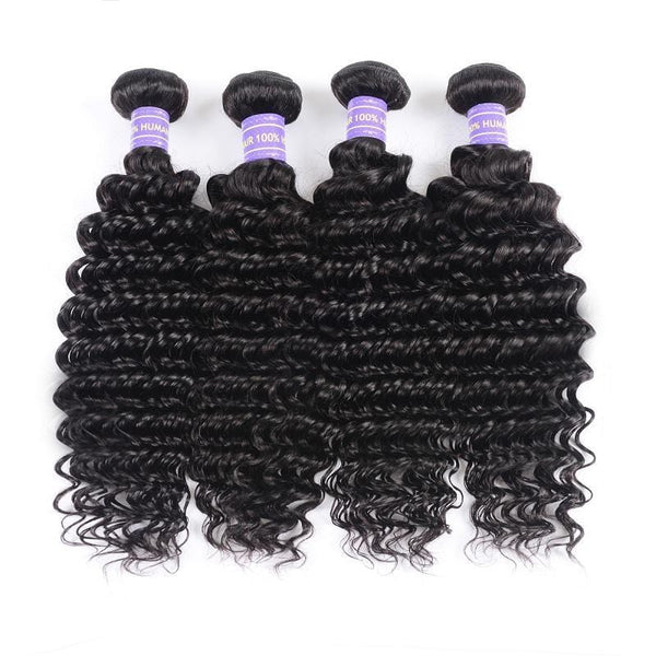 Klaiyi Remy Hair Brazilian Hair Weave 4 Bundles Deep Wave Bundles 10-26 Inch Youth Series