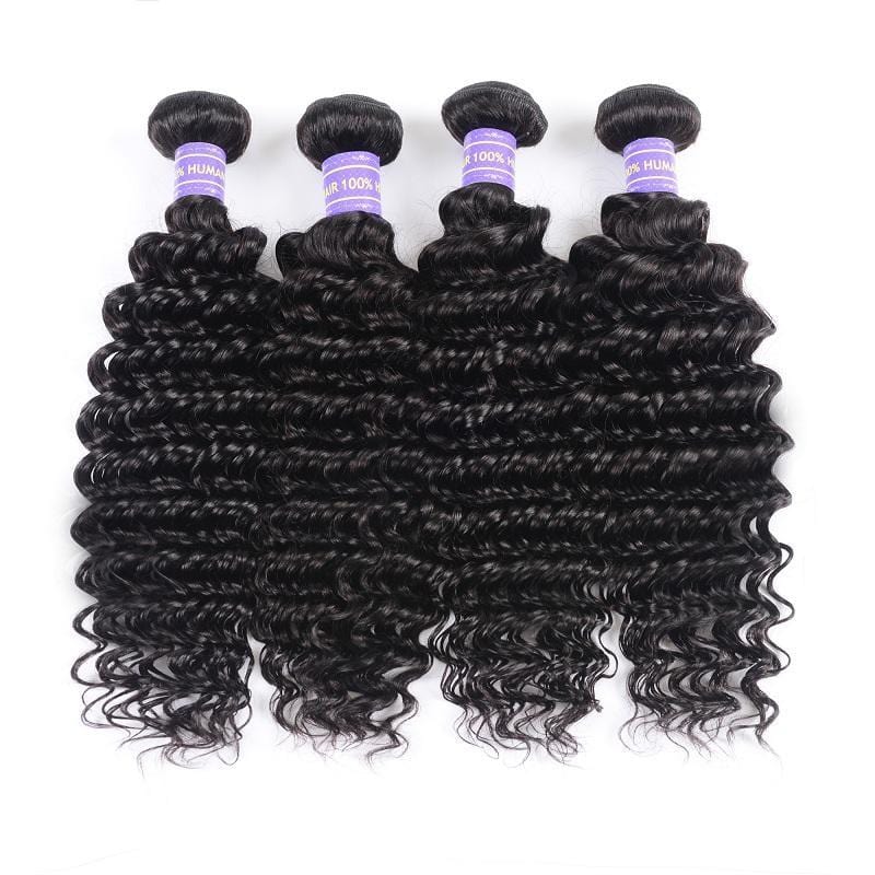 Klaiyi Remy Hair 4 Bundles Natural Black Brazilian Deep Wave Human Hair Bundles With Closure Youth Series