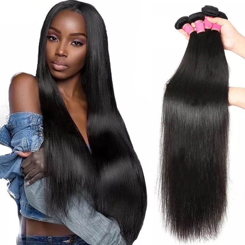 Klaiyi 3 Bundles Straight Human Hair Bundles 100% Virgin Human Hair Weaves