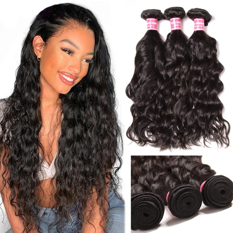 Klaiyi Virgin Hair Natural Wave 4 Bundles Deals Wet and Wavy 100% Human Hair Weave Extensions