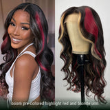 Extra 50% Off Code HALF50 | Klaiyi Blonde And Red Body Wave Wigs  13x4 Lace Front Multi Color Highlights
