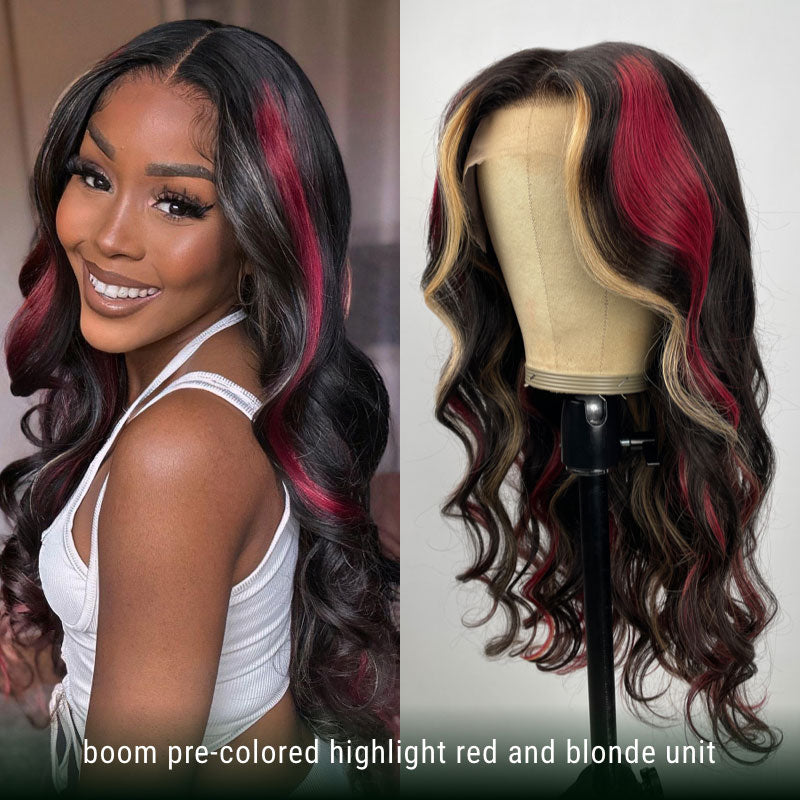 Extra 50% Off Code HALF50 | Klaiyi Blonde And Red Body Wave Wigs  13x4 Lace Front Multi Color Highlights