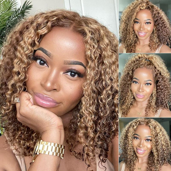 Jerry Curly Highlight Honey Blonde 180% Density Lace Front Wig Flash Sale