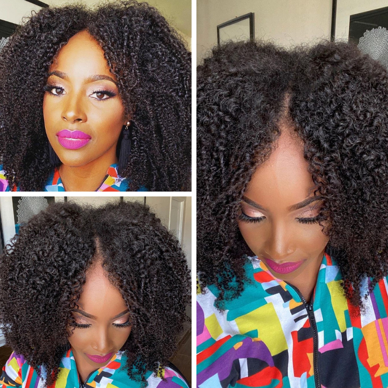 Klaiyi Short Bob V Part Wig Jerry Curly Glueless Wigs Meets Real Scalp No Leave Out Beginner Friendly